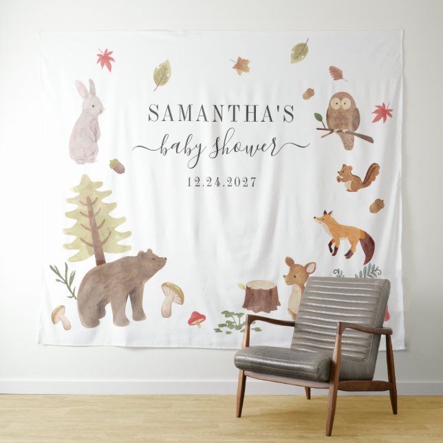 Tapiz Foto de fondo de Woodland Animals Baby Shower (In situ (horizontal))