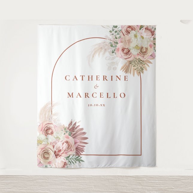 Tapiz Foto de fondo del Boda Pampas Grass Terracotta (Anverso)