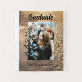 Tapiz Foto de graduación con brillo dorado y texto de no