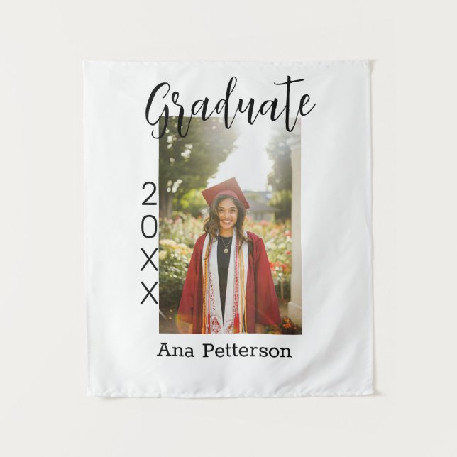 Tapiz Foto de graduado moderno clásico añadir nombre de  (Anverso)