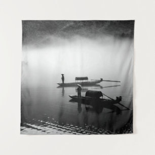 TAPIZ FOTO DE GRAYSCALE DE DOS BARCOS DE FILA