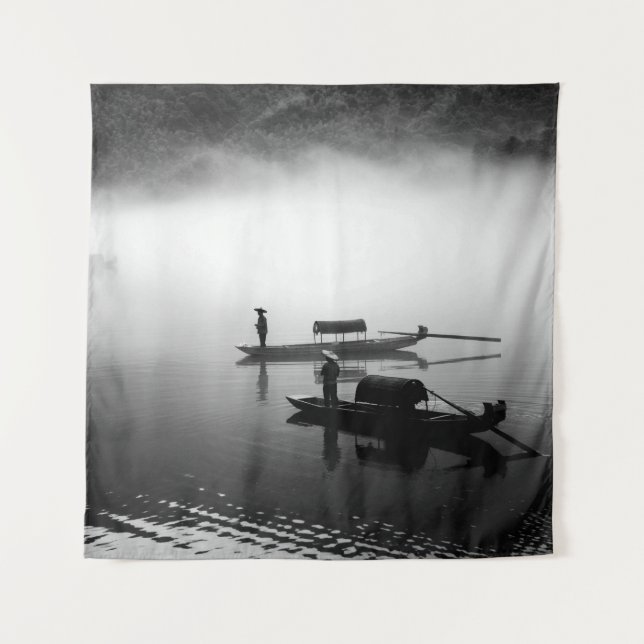 TAPIZ FOTO DE GRAYSCALE DE DOS BARCOS DE FILA (Anverso)