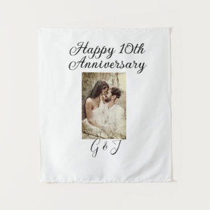 Tapiz Foto de la pareja con nombre de letra por 10º aniv