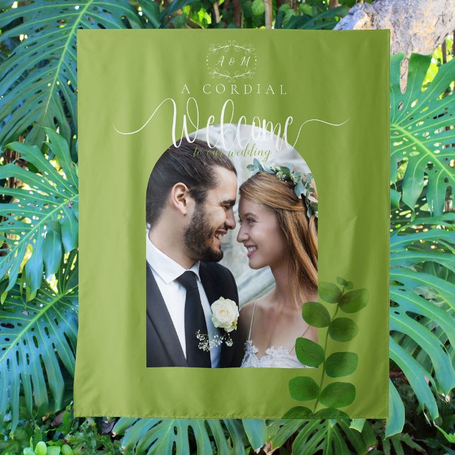 Tapiz Foto de Moda verde boda (Chic Green Wedding Tapestry Design.)