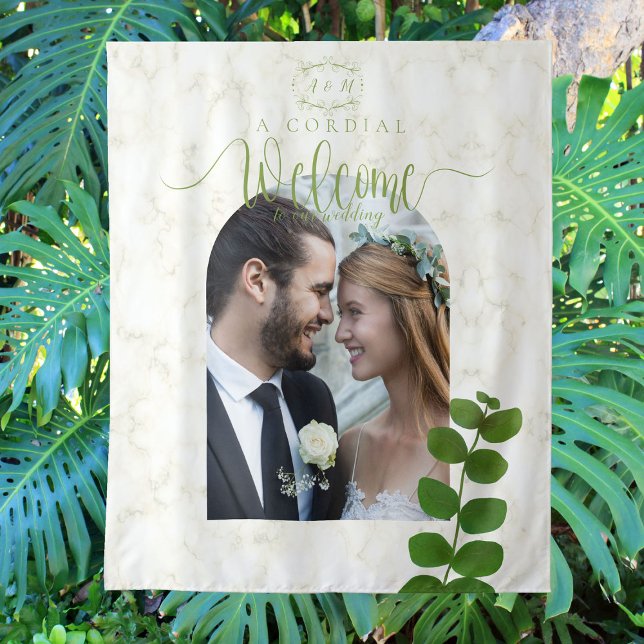 Tapiz Foto de Moda verde boda (Chic Green Wedding Tapestry Design.)