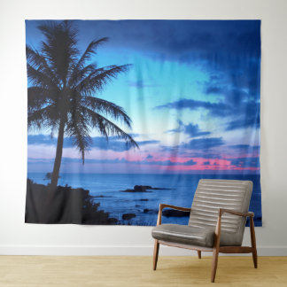 Tapiz Foto de puesta de sol azul rosa océano playa isla 