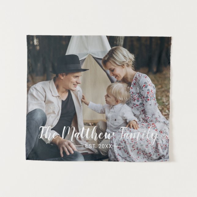 Tapiz Foto del personalizado con apellido y año establec (Anverso (horizontal))