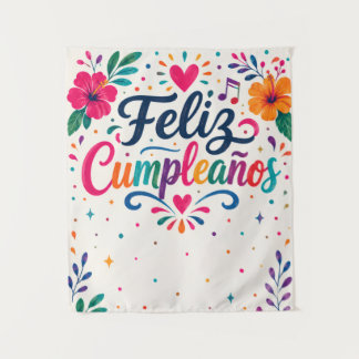 Tapiz Foto personalizada Feliz Cumpleaños floral español