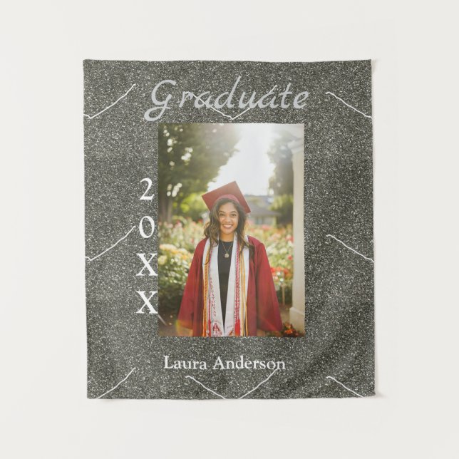 Tapiz Foto Silverglitter graduación agregar nombre clase (Anverso)