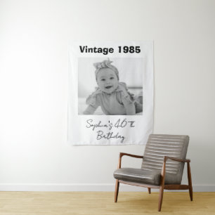 Tapiz Foto Vintage Personalizada Cumpleaños 30, 40, 50, 