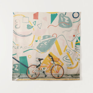 TAPIZ FOTOGRAFÍA DE BICICLETA BLANCA Y NARANJA