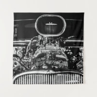 FOTOGRAFÍA DE GRAYSCALE DEL MOTOR DE VINTAGE CAR