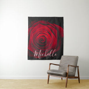 Tapiz Fotografía de la cosecha de rosa rojo monograma pe