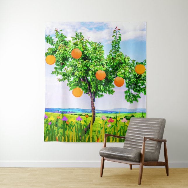 Tapiz Fotografía del árbol Naranja (cielo natural) (In situ)