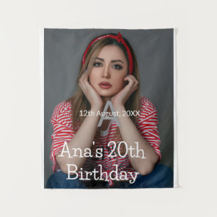 Tapiz Fotografía monograma feliz 20 cumpleaños gris blan