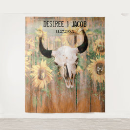 Tapiz Fotomatón occidental de girasoles rústicos y cráne