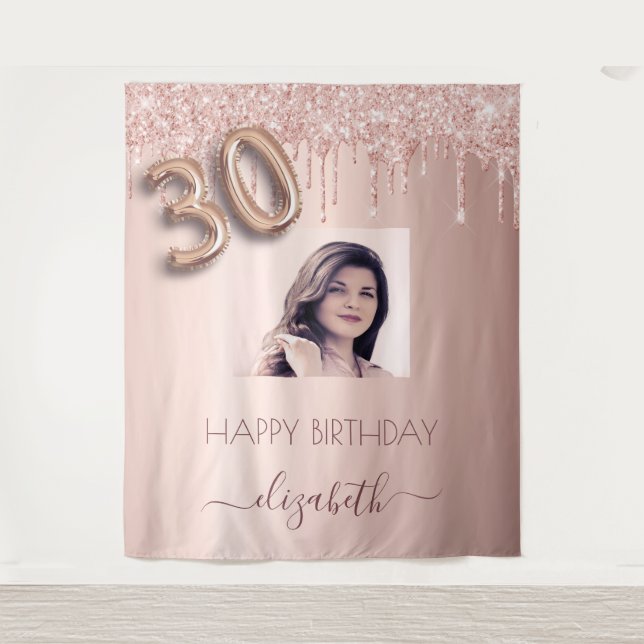 Tapiz Fotos de fiesta de cumpleaños número 30 con brillo (Anverso)