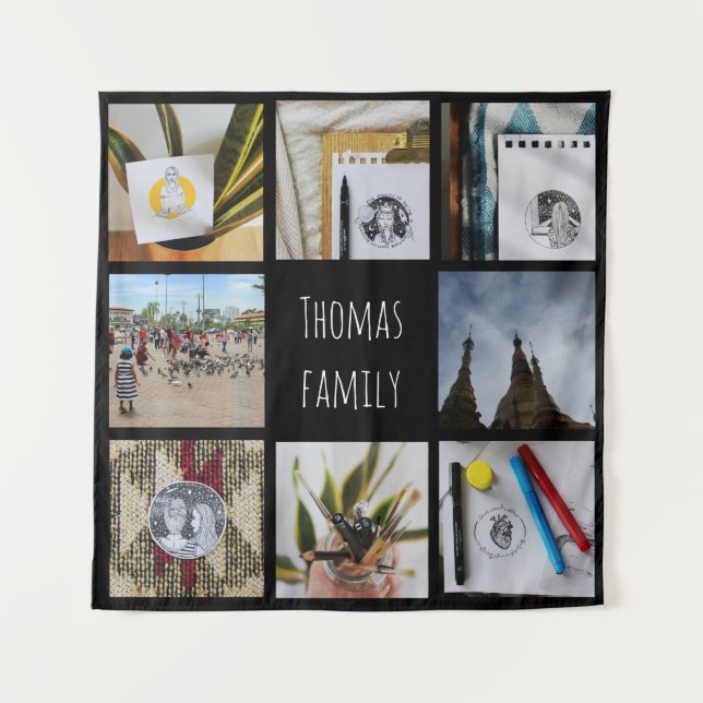 Tapiz Fotos personalizadas de familia y collage de Insta (Anverso)