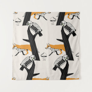 Tapiz Fox, búho, árbol, vintage sin costuras.