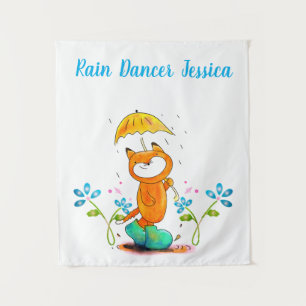 Tapiz Fox de primavera inspiradora con paraguas