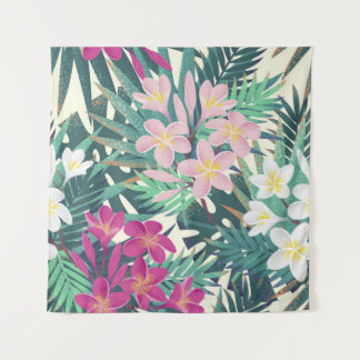 Tapiz Frangipani Tropical: Vintage rosa-blanco.