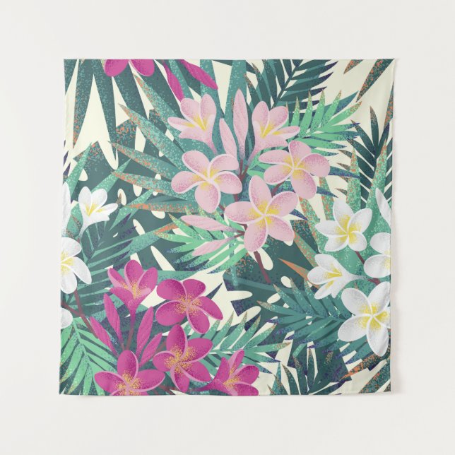 Tapiz Frangipani Tropical: Vintage rosa-blanco. (Anverso)