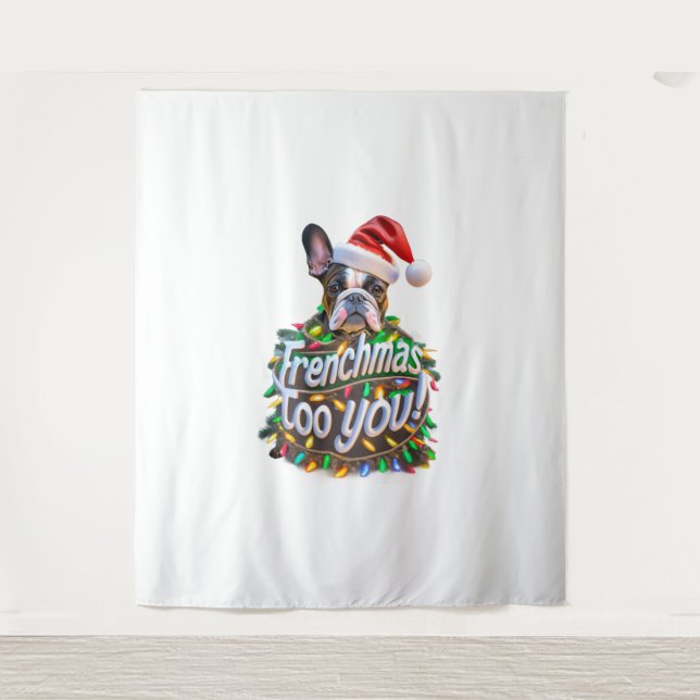 Tapiz Frenchmas también Bulldoges Navidades de árboles d (Anverso)