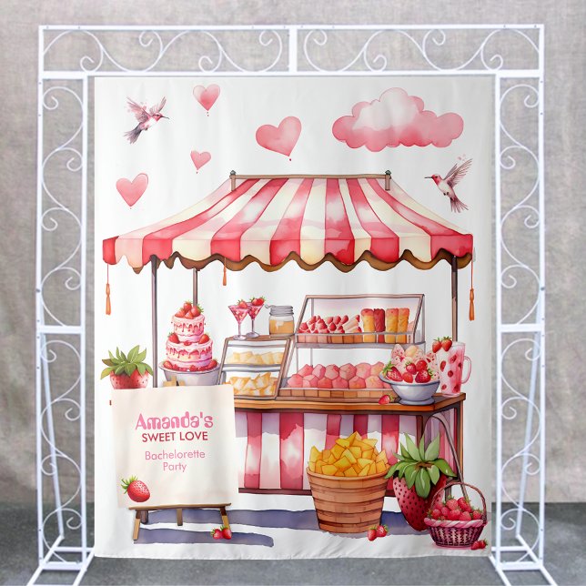 Tapiz Fresa Feria Stand Fiesta Backdrop Photoboth (Country Strawberry market fair stand bachelorette bridal shower name wall backdrop photobooth pink)