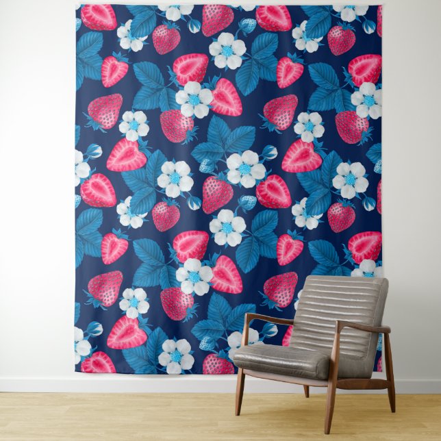 Tapiz Fresas rosas en azul (In situ)