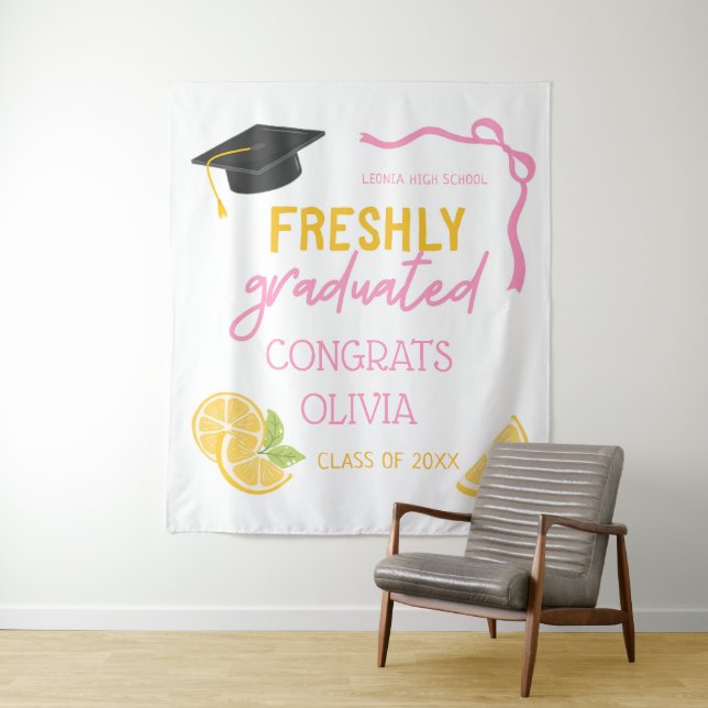 Tapiz Freshly Graduated Lemonade Graduation Backdrop (In situ)