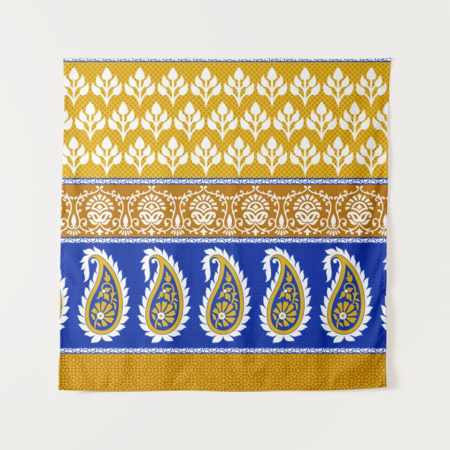 Tapiz Frontera paisley india tradicional sin igual (Anverso)