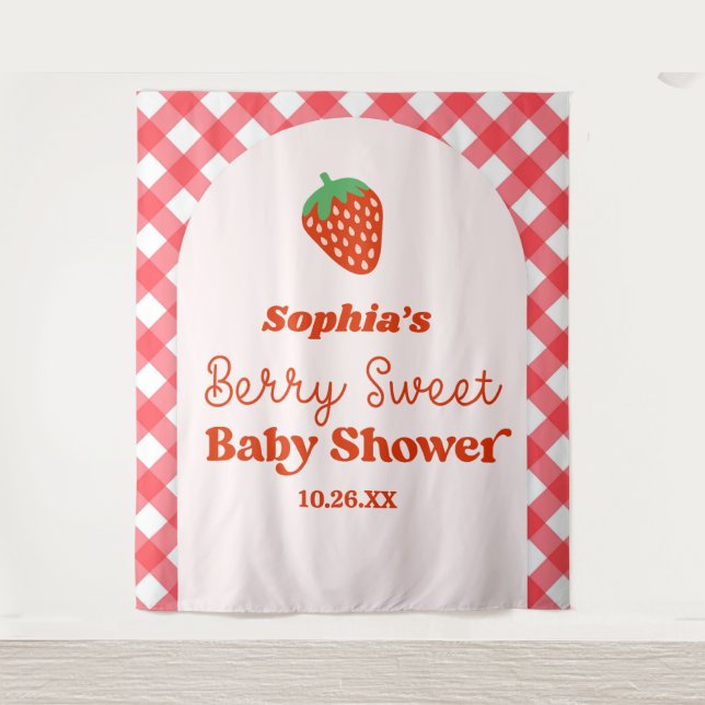 Tapiz Fruta de fresa Un Baby Shower dulce de Berry (Anverso)