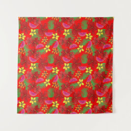 Tapiz Fruta de la sandía tropical y floral roja de Hibis