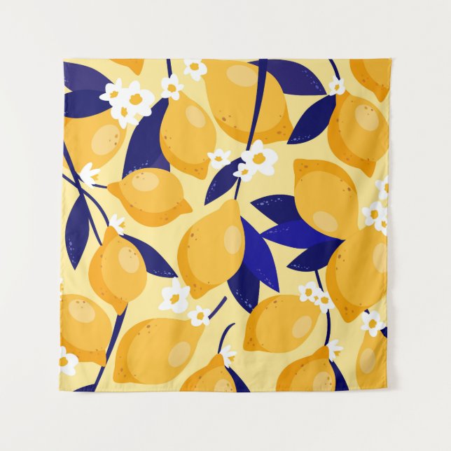 Tapiz Frutas de limón vintage: patrón alimenticio. (Anverso)