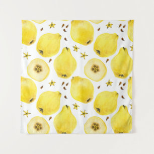 Tapiz Frutas frescas de membrillo amarillo, acuarela tra