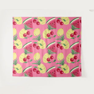 Tapiz Frutas jugosas sobre un fondo rosa-rojo.