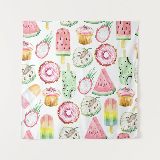 Tapiz Frutas tropicales acuáticas, patrón de helados. (Anverso)