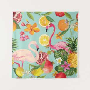 Tapiz Frutas tropicales Flamingo Vintage