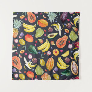 Tapiz Frutos Tropicales: Patrón multifruta acuarela.