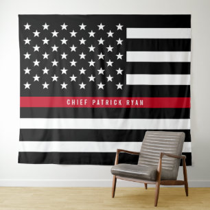 Tapiz Fuego delgado rojo bandera americana monograma bom