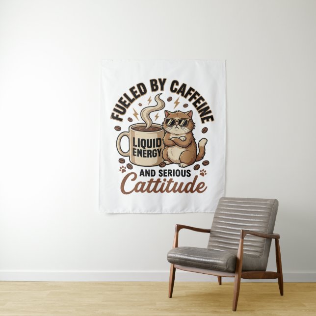 Tapiz Fueled by Caffeine and Serious Cattitude Funny Cat (In situ)