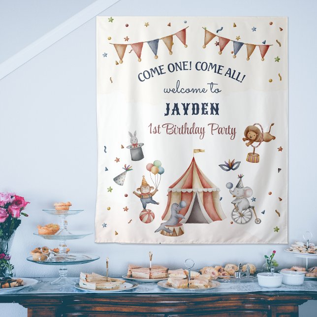 Tapiz Fun Animals Circus Parade Niños Birthday Backups (Fun Animals Circus Parade Kids Birthday Backdrop)
