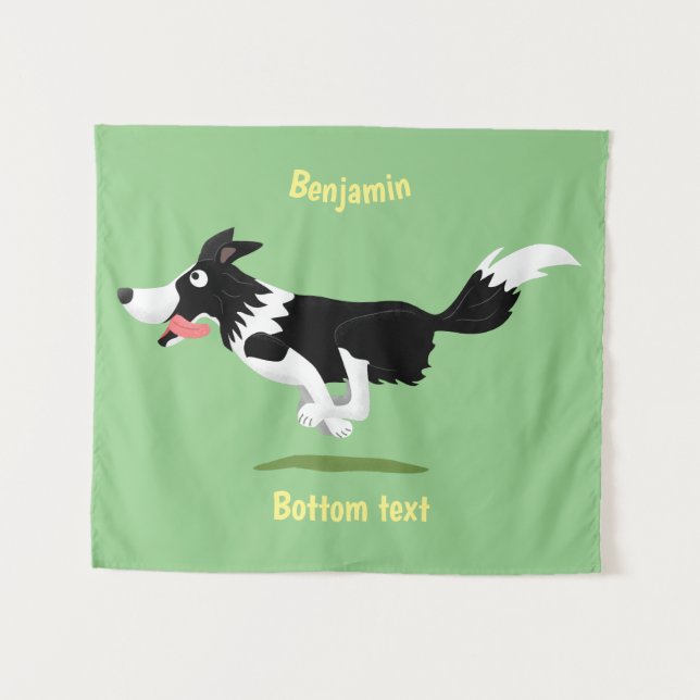 Tapiz Funny Border Collie perro corriendo personalizado (Anverso (horizontal))