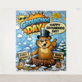 Tapiz Funny Comic Groundhog Day  Backdrop