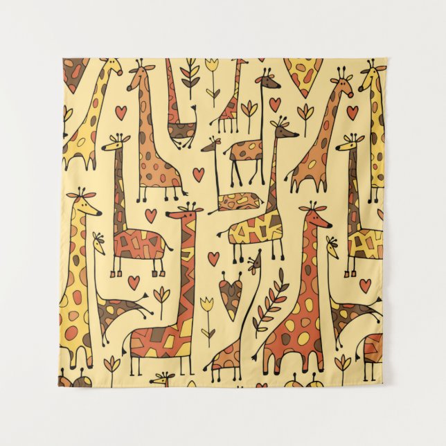 Tapiz Funny giraffes sketch, seamless pattern your desig (Anverso)