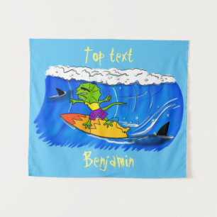 Tapiz Funny personalizado de surf con lagarto frito