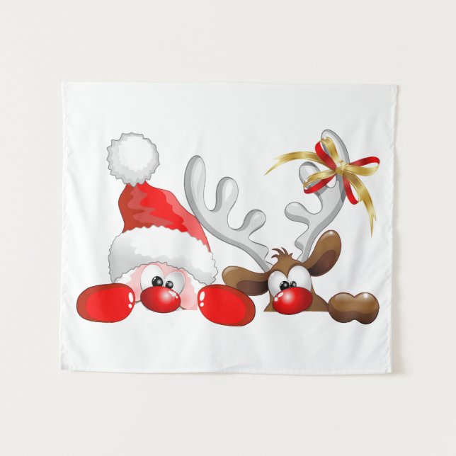 Tapiz Funny Santa y Personalizado de renos (Anverso (horizontal))