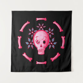 Tapiz Funny Skull Design - Calavera rosa con gusano feli