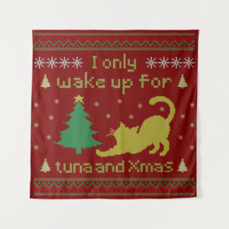Tapiz Funny Tuna Christmas Cat – Ugly Xmas Pixel Style