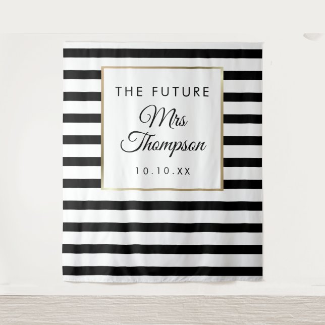 Tapiz Futura Sra. Black Stripe Bridal Shower Foto Prop (Anverso)